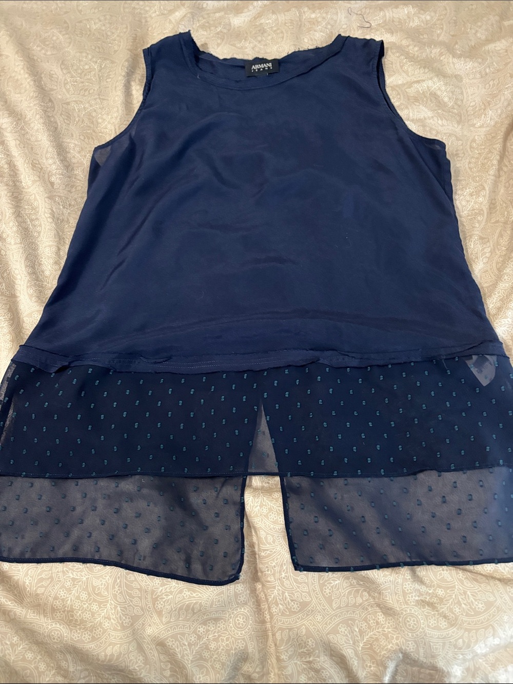Armani Jeans Navy Sleeveless Layered Dot-Hem Top